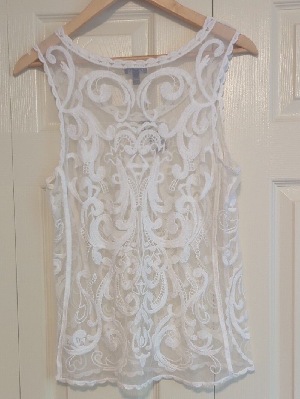 Express White Lace Embroidered Sheer Tank Top - Picture 3 of 4